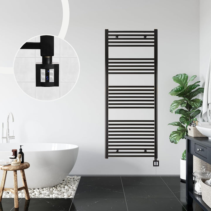 anapont elektrischer Badheizkörper 1475hx600b - schwarz - mit Timer-Funktion - Handtuchheizkörper -