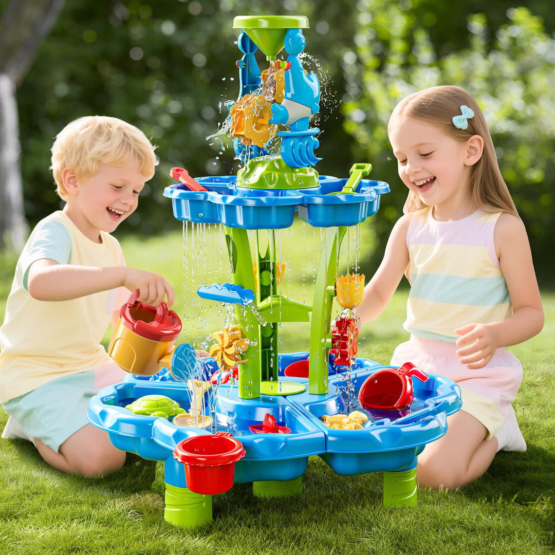 2-stufiger Blumen Sand- & Wassertisch für Kleinkinder 3-5 Jahre, Sensorik-Spieltisch für Kinder, Som