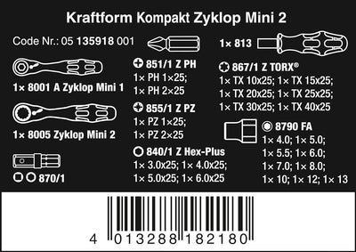 Wera 05135918001 Kraftform Kompakt Zyklop Mini 2, 27-teilig Single