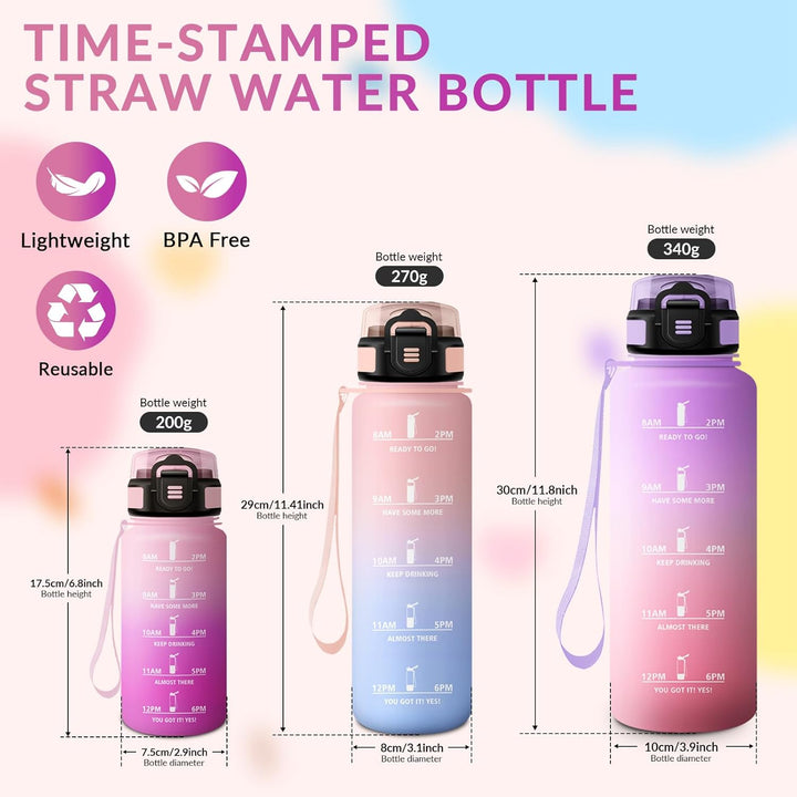HoneyHolly Trinkflasche 1L mit Strohhalm, Trinkflasche Kohlensäure Geeignet, Wasserflasche Sport mit