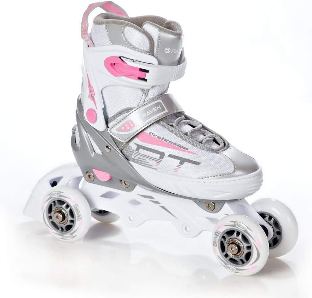 3in1 Inline Skates Inliner Triskates Rollschuhe Raven Profession Weiss/Rosa 38-42(25cm-27,5cm), Weis