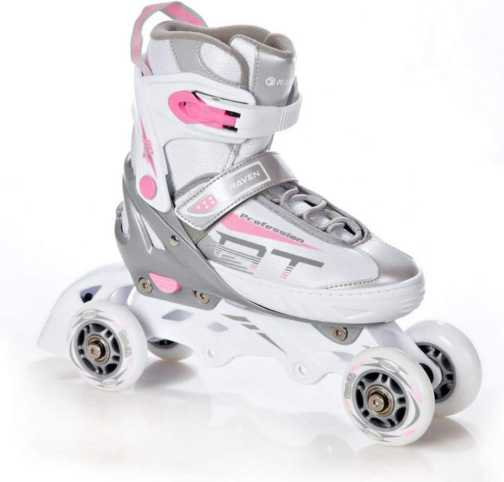 3in1 Inline Skates Inliner Triskates Rollschuhe Raven Profession Weiss/Rosa 38-42(25cm-27,5cm), Weis