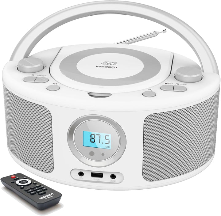 WISCENT Tragbares CD Radio (CD-Player, Boomboxen, UKW Radio, USB, Kopfhöreranschluss, AUX-In),CD Spi