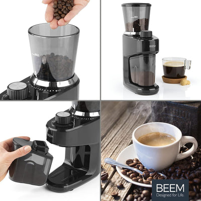 BEEM 3980 GRIND-INTENSE Elektrische Kaffeemühle - 160 g | Edelstahl-Kegelmahlwerk | 15-stufige Mahlg