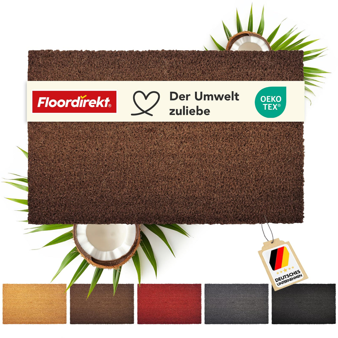 Floordirekt Fussmatte für Innen und Aussen, 40x60 cm Braun, Türmatte aus Kokos, Schmutzfangmatte für