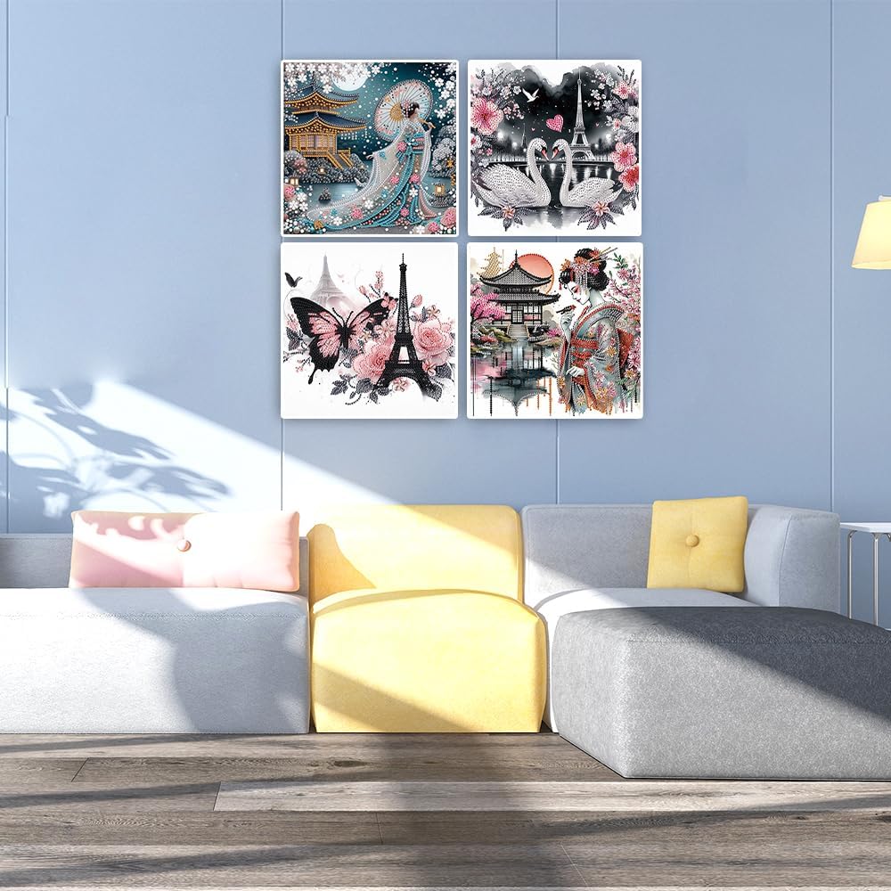 DCIDBEI 4 Pack Diamond Painting Spezial Strasssteine Pariser Eiffelturm 30x30cm Stickbilder Erwachse