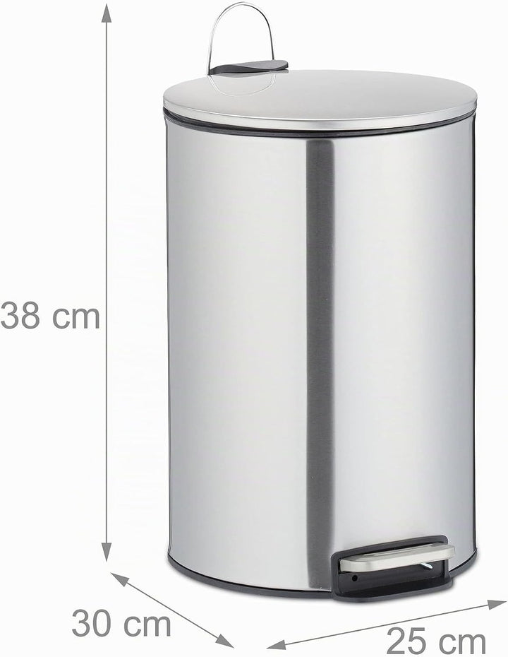 Relaxdays Treteimer 12 Liter, Edelstahl, Abfalleimer mit Inneneimer, Absenkautomatik, Mülleimer für