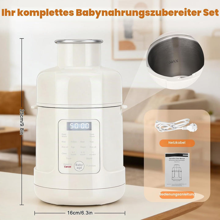 Babynahrungszubereiter 500 W – All-in-One-Gerät: Dampfgarer, Mixer, Wärmer &amp; Timer für alle Entwickl