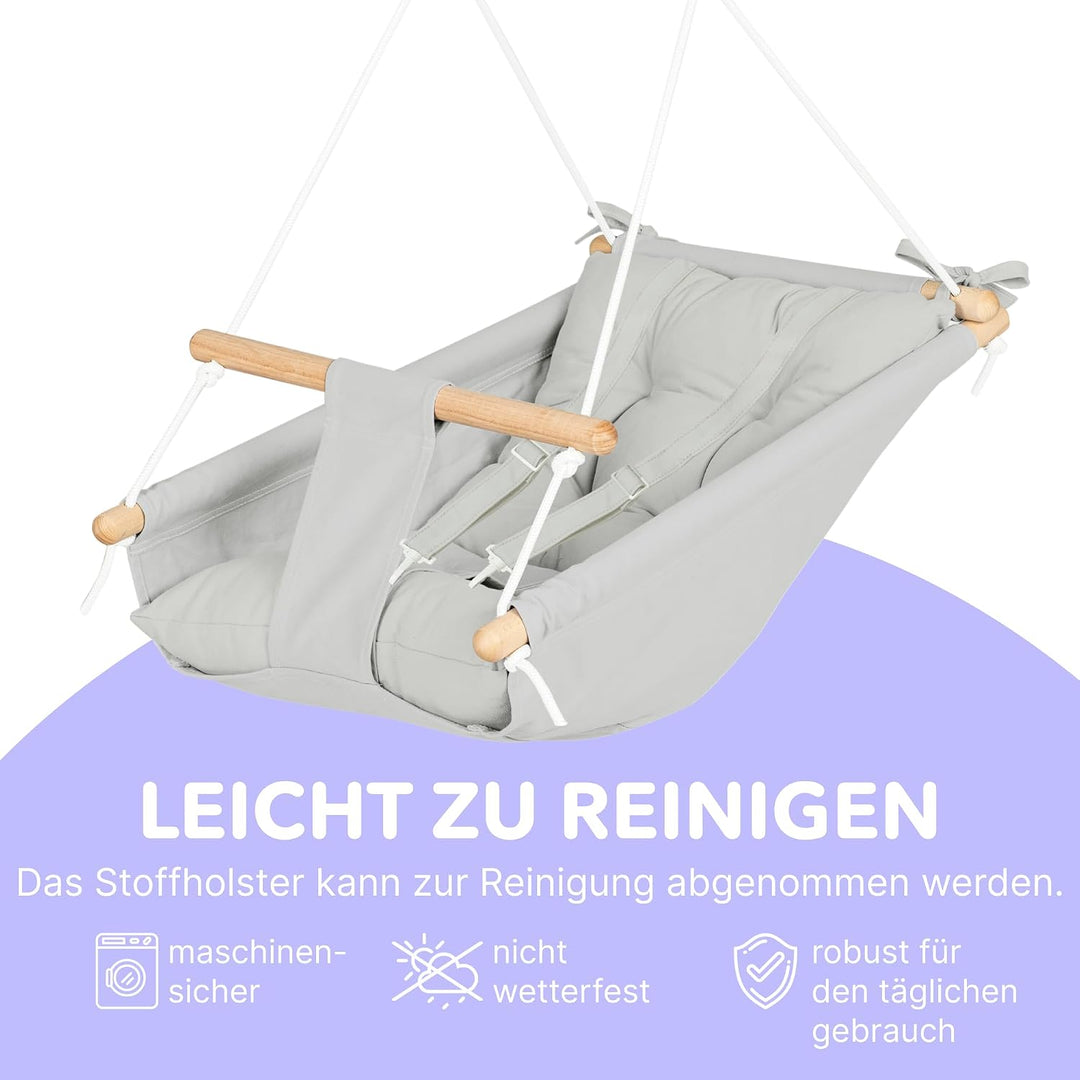 Leinwand Baby Hängematte Schaukel von Cateam - Grau - Hängende Schaukel aus Holz für Baby mit Sicher