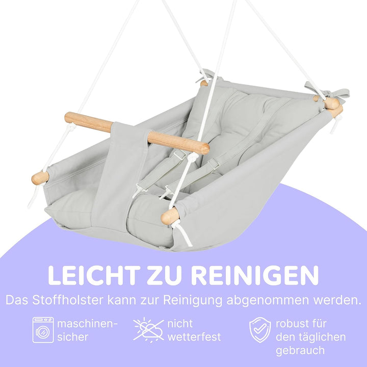 Leinwand Baby Hängematte Schaukel von Cateam - Grau - Hängende Schaukel aus Holz für Baby mit Sicher