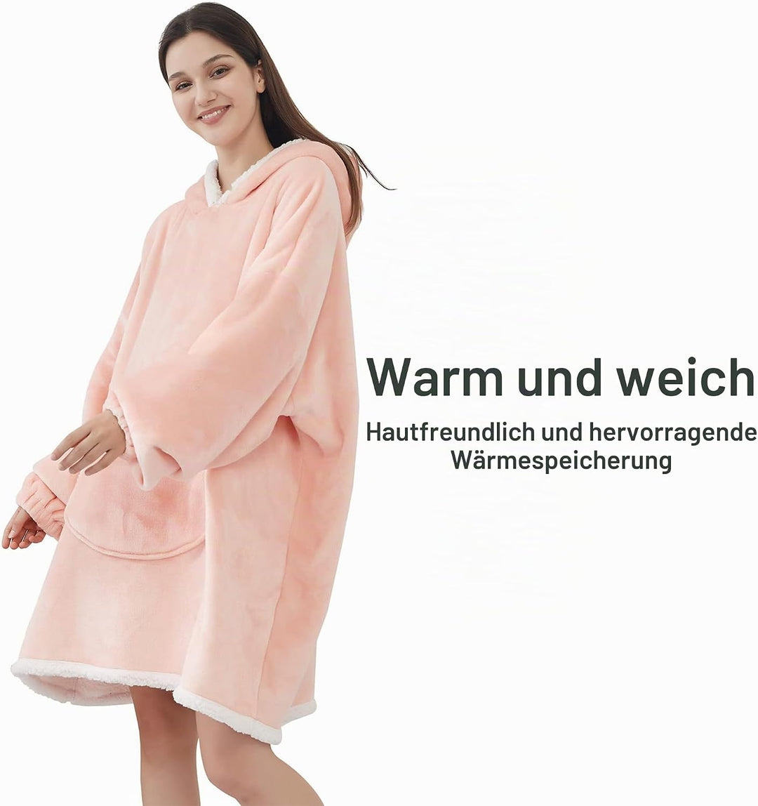 softan Hoodie Sweatshirt Decke Robe, Grosser Sherpa Plüschpullover mit übergrossen Taschen,Super Wei