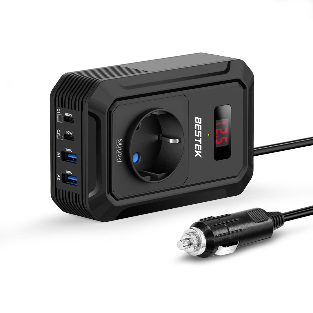 BESTEK 200 W Spannungswandler 12 V auf 240 V 230 V AC Auto-Wechselrichter, mit 3-pin Steckdosen, 2 1
