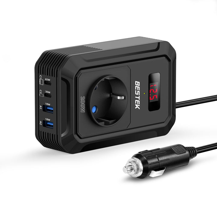 BESTEK 200 W Spannungswandler 12 V auf 240 V 230 V AC Auto-Wechselrichter, mit 3-pin Steckdosen, 2 1