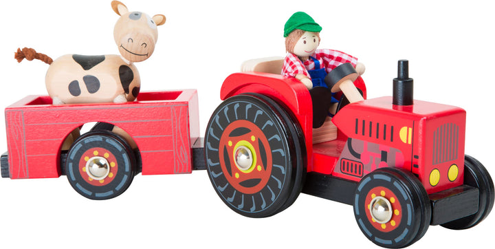 small foot Traktor mit Anhänger „Bauernhof“ aus Holz, mit Biegepuppen, Bauer und Kuh, ab 3 Jahren, 1