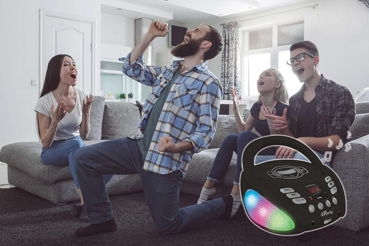 iParty- Bluetooth-CD-Player für Kinder - Tragbar, Lichteffekte, Mikrofonbuchse, Aux-In, Akku oder Ne