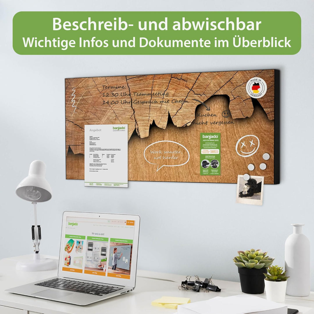 banjado Magnettafel schwarz 78 x 37cm / Magnetwand Metall/Magnetpinnwand als Memoboard/Pinnwand Magn