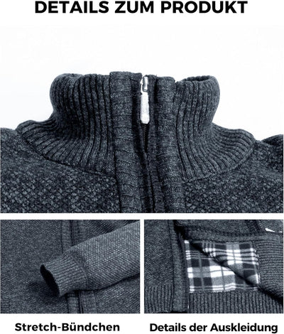 GLESTORE Pullover & Strickjacken Für Herren Cardigan Strickjacke Mit Reissverschluss Stehkragen Wint