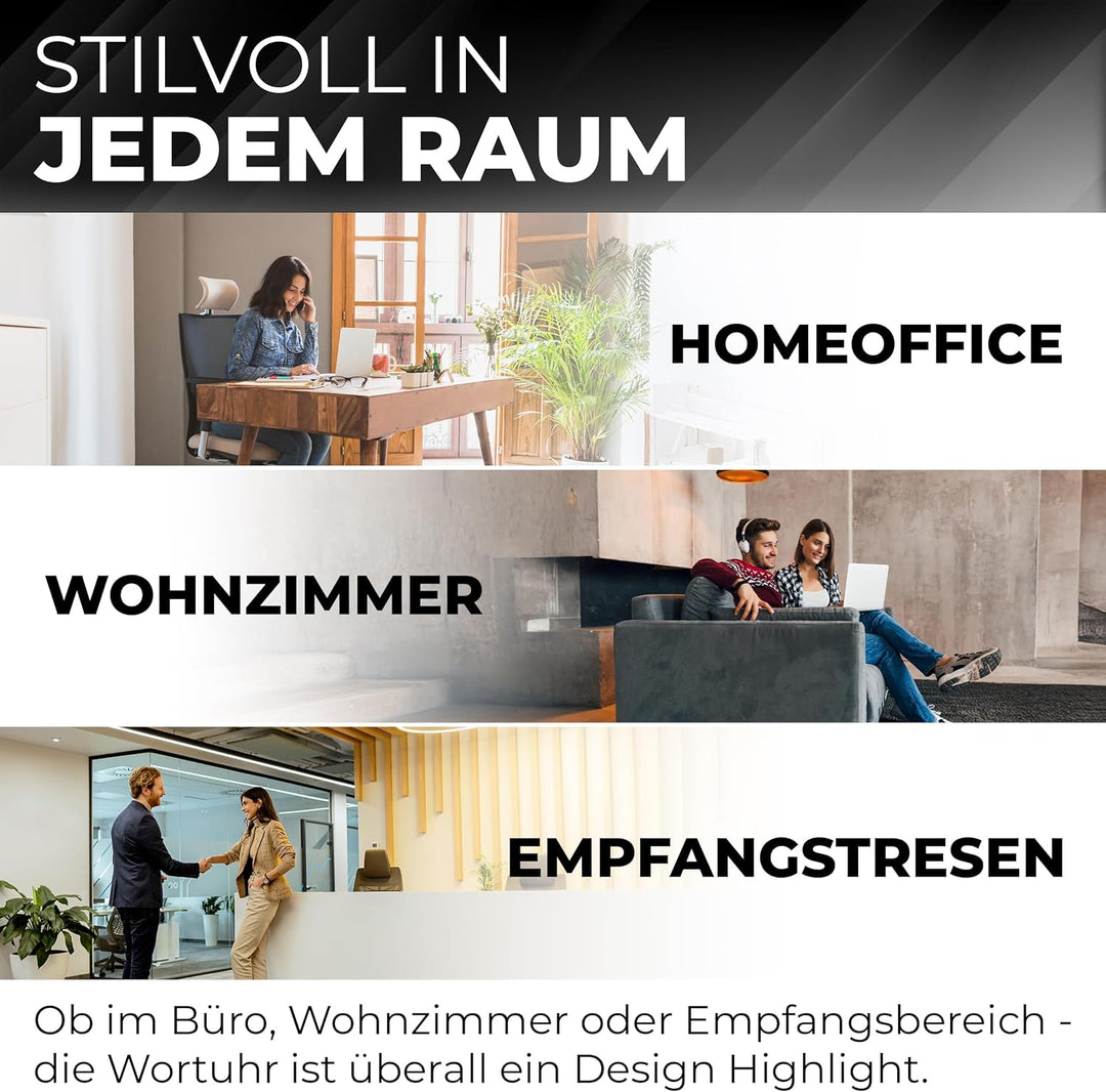 Bada Bing Edle LED Wortuhr Uhr Deutsche Wort Anzeige mit USB Kabel Metall Optik Silber Design Wanduh