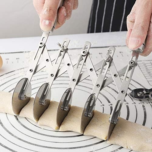 Teigschneider mit 5 Rädern und Griff, 2 Stück, Edelstahl, Doppelschneider, verstellbar, Pizzaschneid