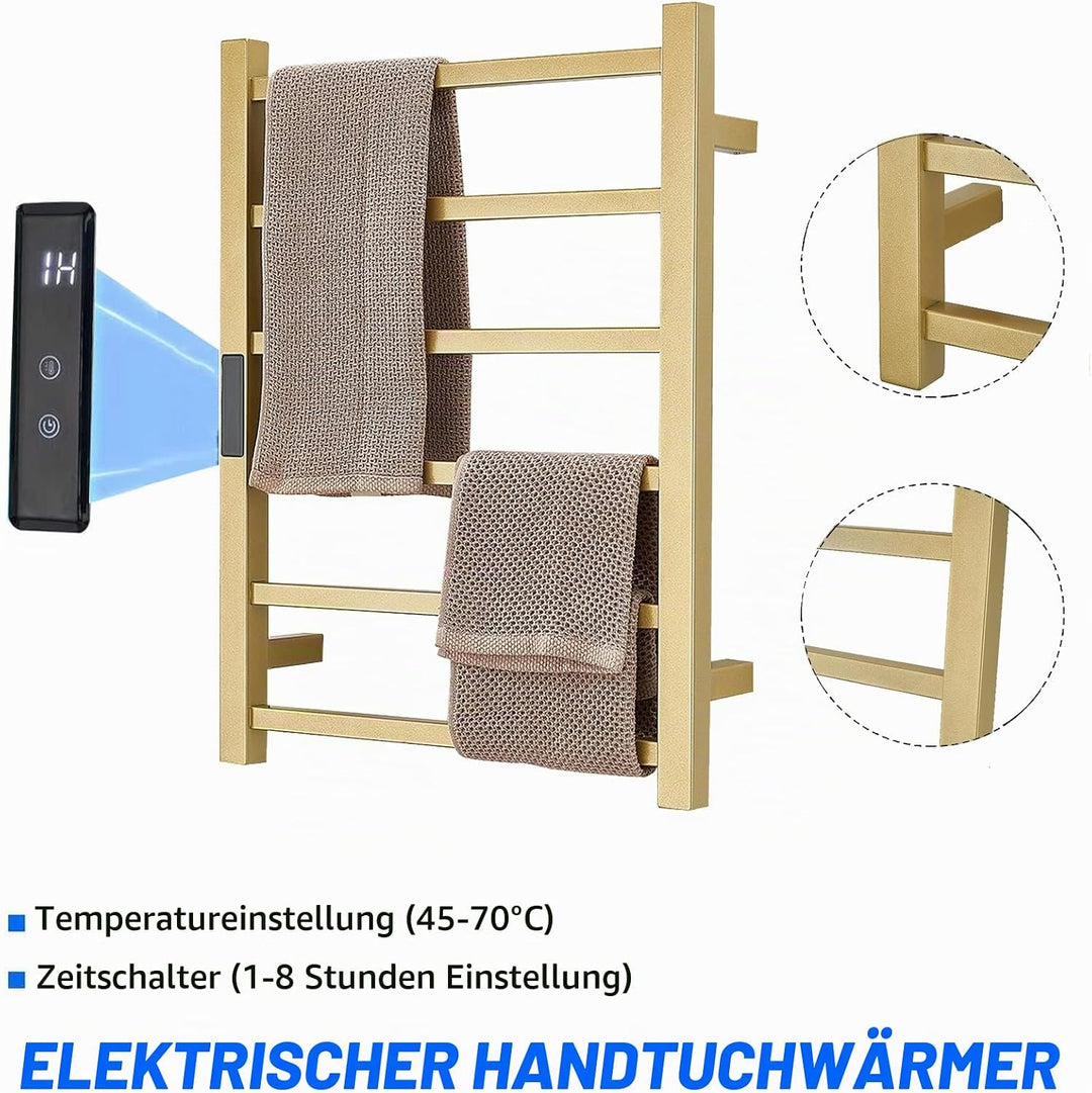 DUDYP Gold Beheizte Handtuchhalter Handtuchheizkörper, Wandmontierter Elektrisch Badheizkörper Handt