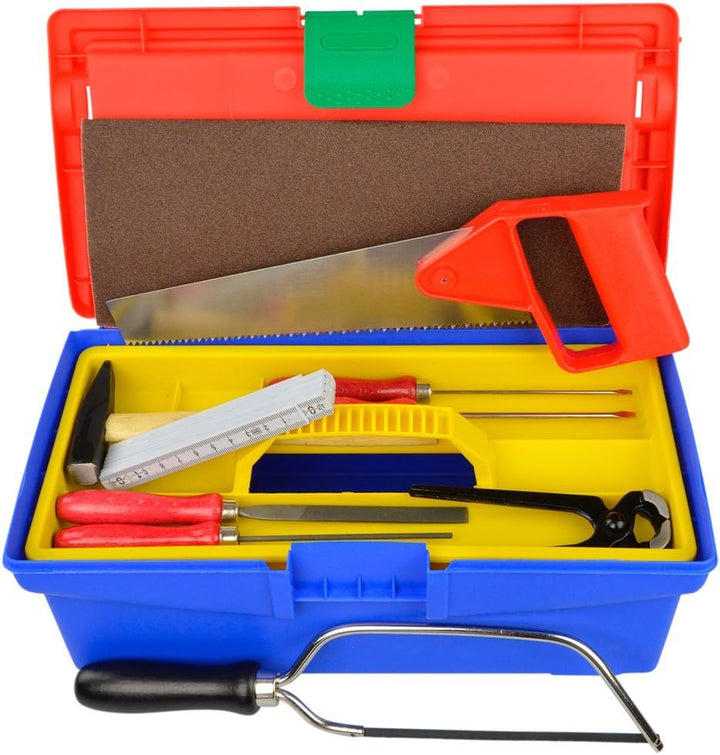 Pebaro 645 Werkzeug-Set in Kunststoffbox für Hobby und Schule, 11 Teile, praktischer Koffer, ausklap