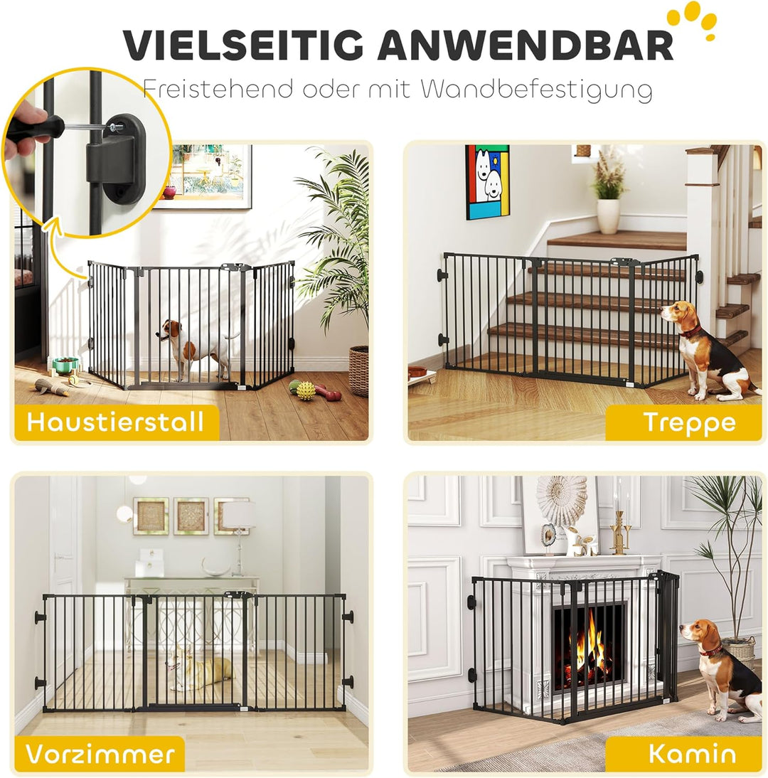 PawHut Hunde Absperrgitter Türschutzgitter Haustierschutzgitter verstellbar klappbar Kamingitter mit