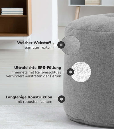 mokebo® Minipouf, Hocker o. Bodenkissen 50x30cm 'Der Ruhepouf' Sitzhocker rund & Fusshocker fürs Woh