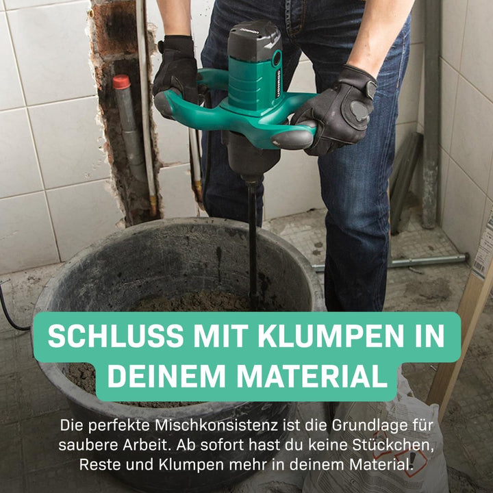VONROC Farb-/Zementmischer 1800 W – 2 Beschleunigungsstufen – Soft Start – Konstant-Elektronik – 3 m