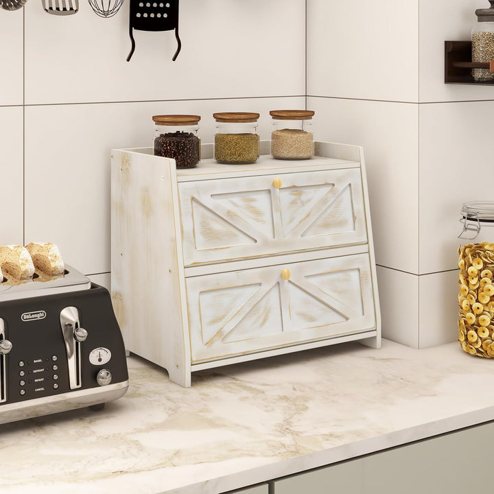 VEDECASA Bambus Brotkasten 2 Regale Brotbox für küche Grosser Brotbehälter Lebensmittelecht Brotaufb