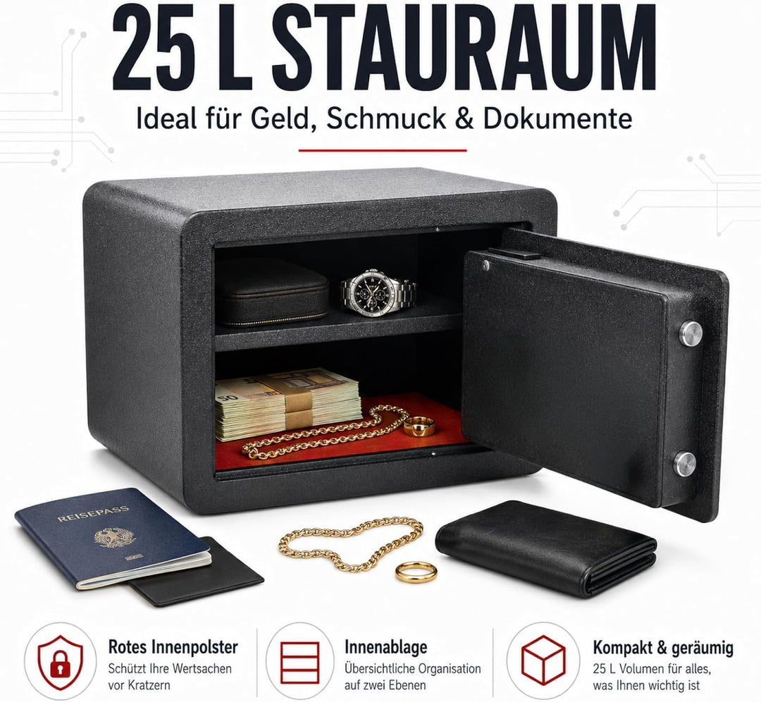 Bituxx Elektronischer Smart Tresor Safe Möbeltresor Wandtresor mini klein 25L mit Touch-Bedienfeld,
