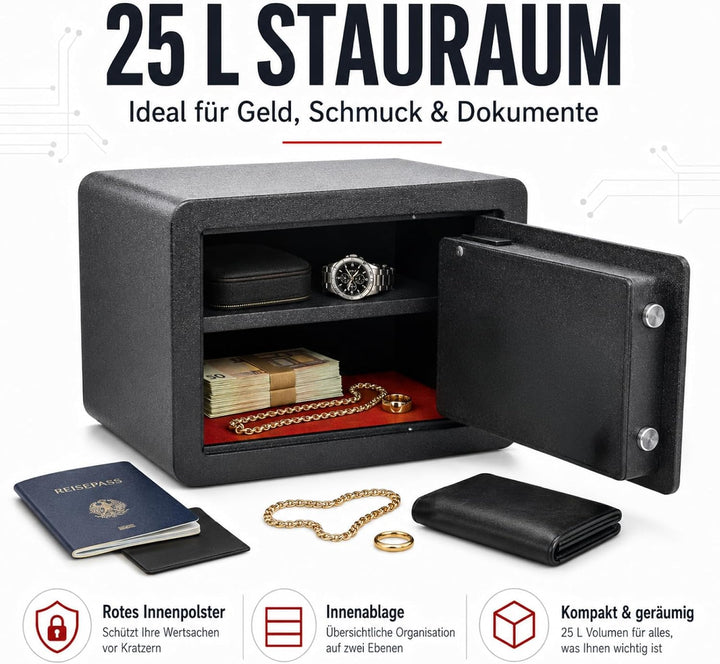 Bituxx Elektronischer Smart Tresor Safe Möbeltresor Wandtresor mini klein 25L mit Touch-Bedienfeld,