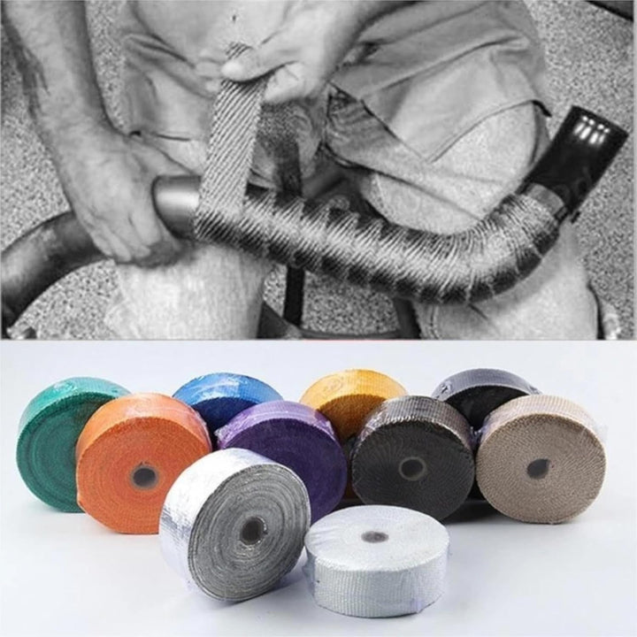 cyclingcolors Hitzeschutzband 25mm x 10M glasfaser Auspuffband mit Kabelbinder für Fächerkrümmer The