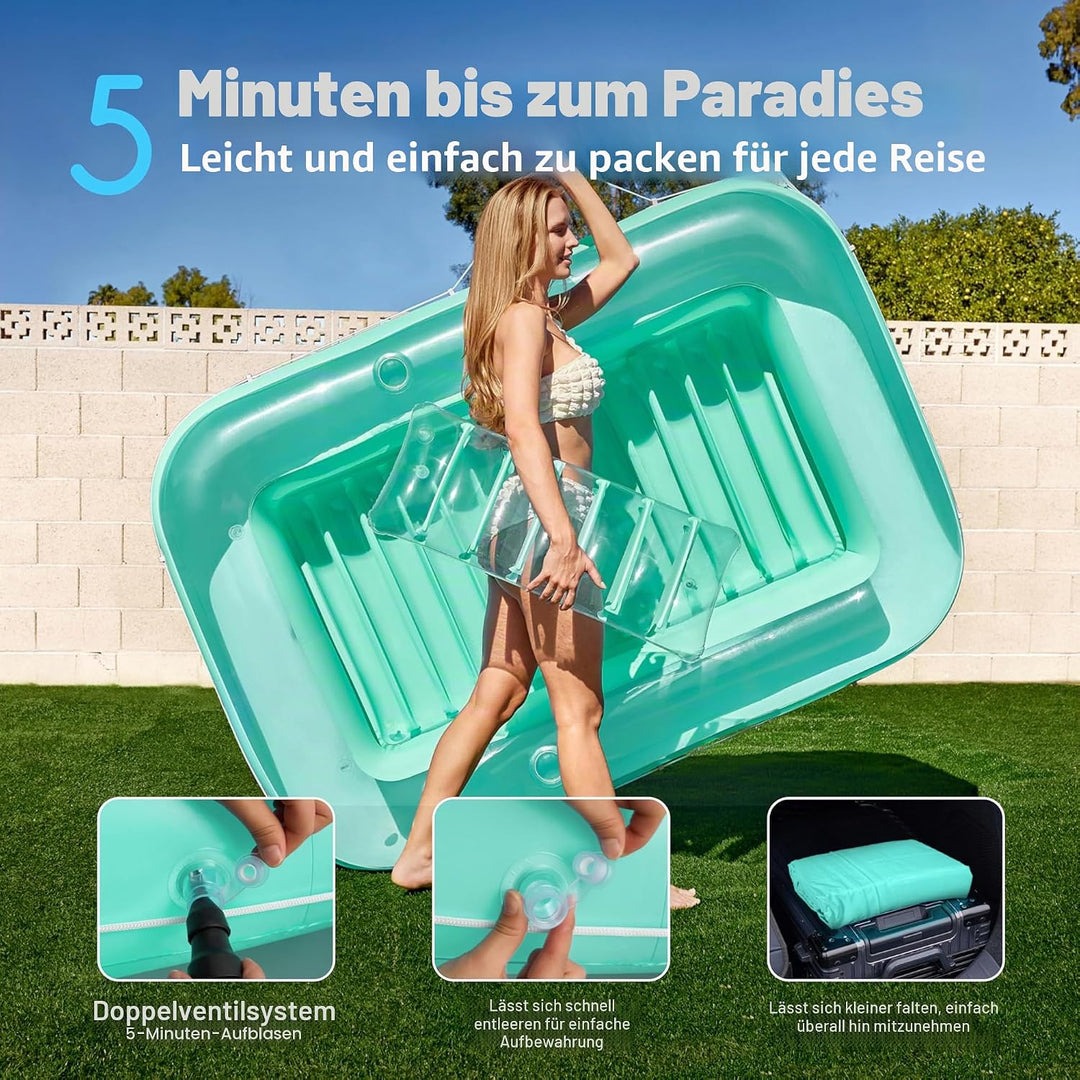 Sloosh aufblasbarer Sonnenpool, Luftmatratzte Pool, Sonnenbad mit abnehmbarem Kissen, persönlicher L