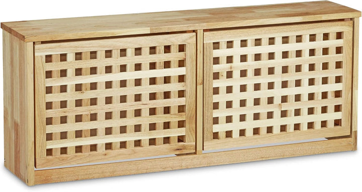 Relaxdays Schuhkipper Walnuss Schuhklapper aus massivem Holz HBT: ca. 38 x 94 x 20 cm Schuhkommode S