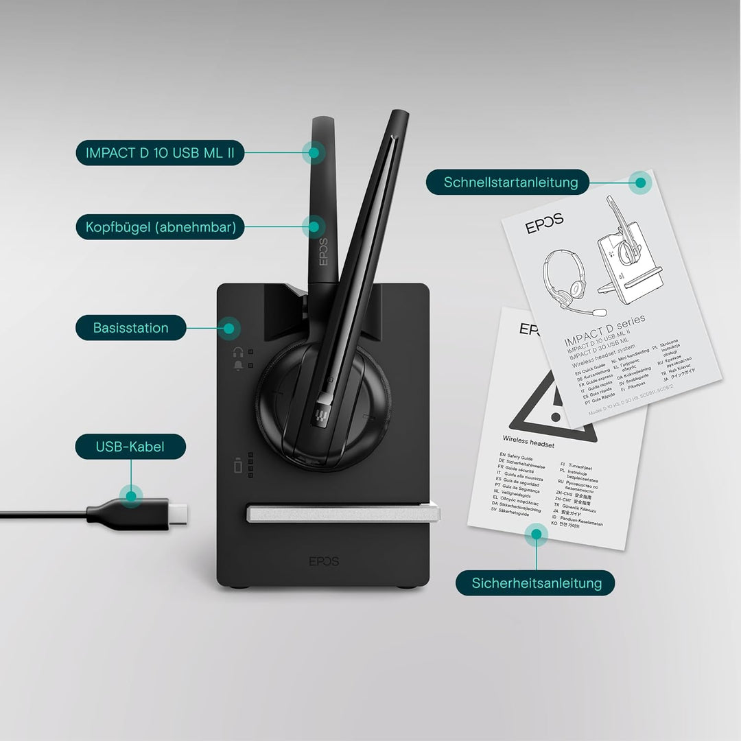 EPOS Impact D 10 USB ML - EU II - Einseitiges Wireless DECT Headset, UC-Optimiert, Geräuschunterdrüc