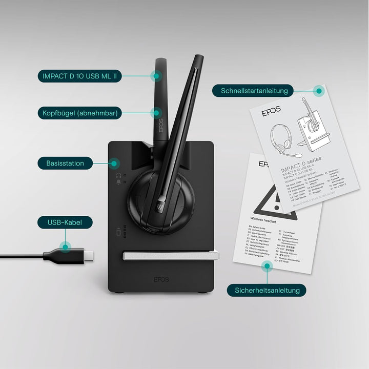 EPOS Impact D 10 USB ML - EU II - Einseitiges Wireless DECT Headset, UC-Optimiert, Geräuschunterdrüc
