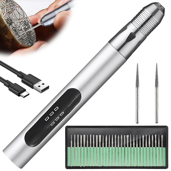 Elektrische Gravierstift: Wiederaufladierbar Gravur Werkzeug Kit, Mini Gravurwerkzeug mit Gravurzube