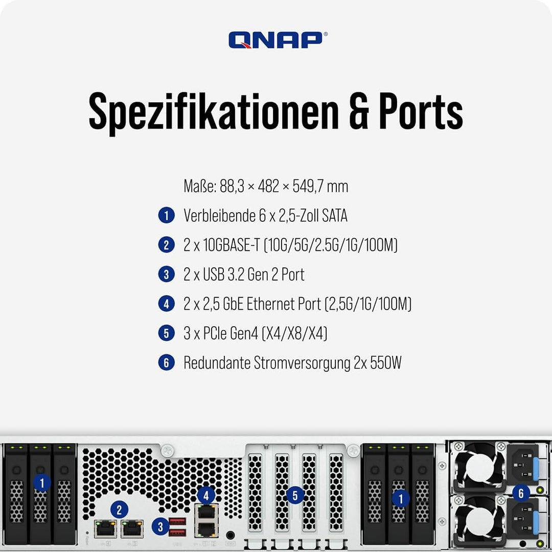 QNAP TS-h3077AFU-R7-64G | 30-Bay 2,5"-inch SATA, All-Flash, Ryzen Pro CPU, 2 x 2.5 GbE + 2 x 10GbE B