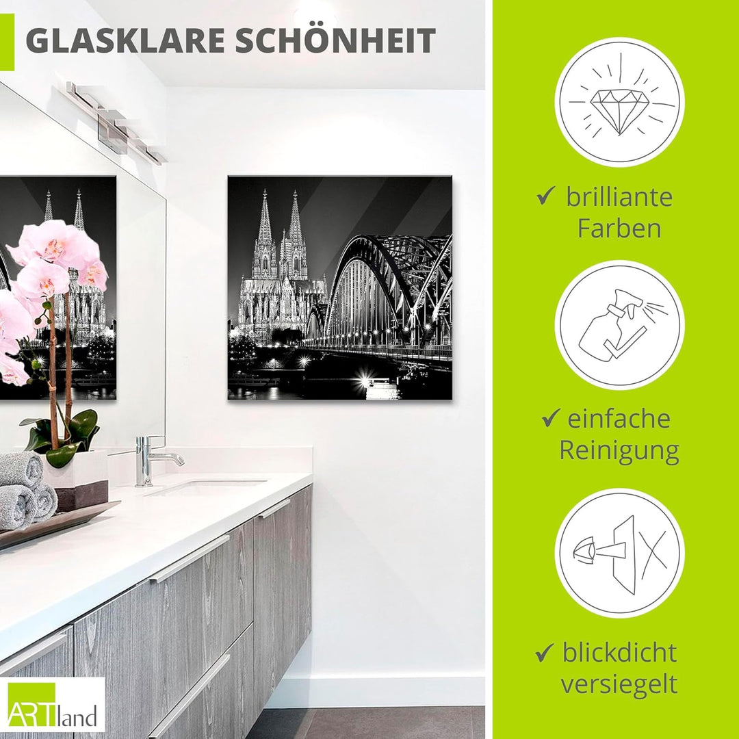 ARTland Glasbilder Wandbild Glas Bild einteilig 100x50 cm Querformat Städte Deutschland Köln Rheinbr