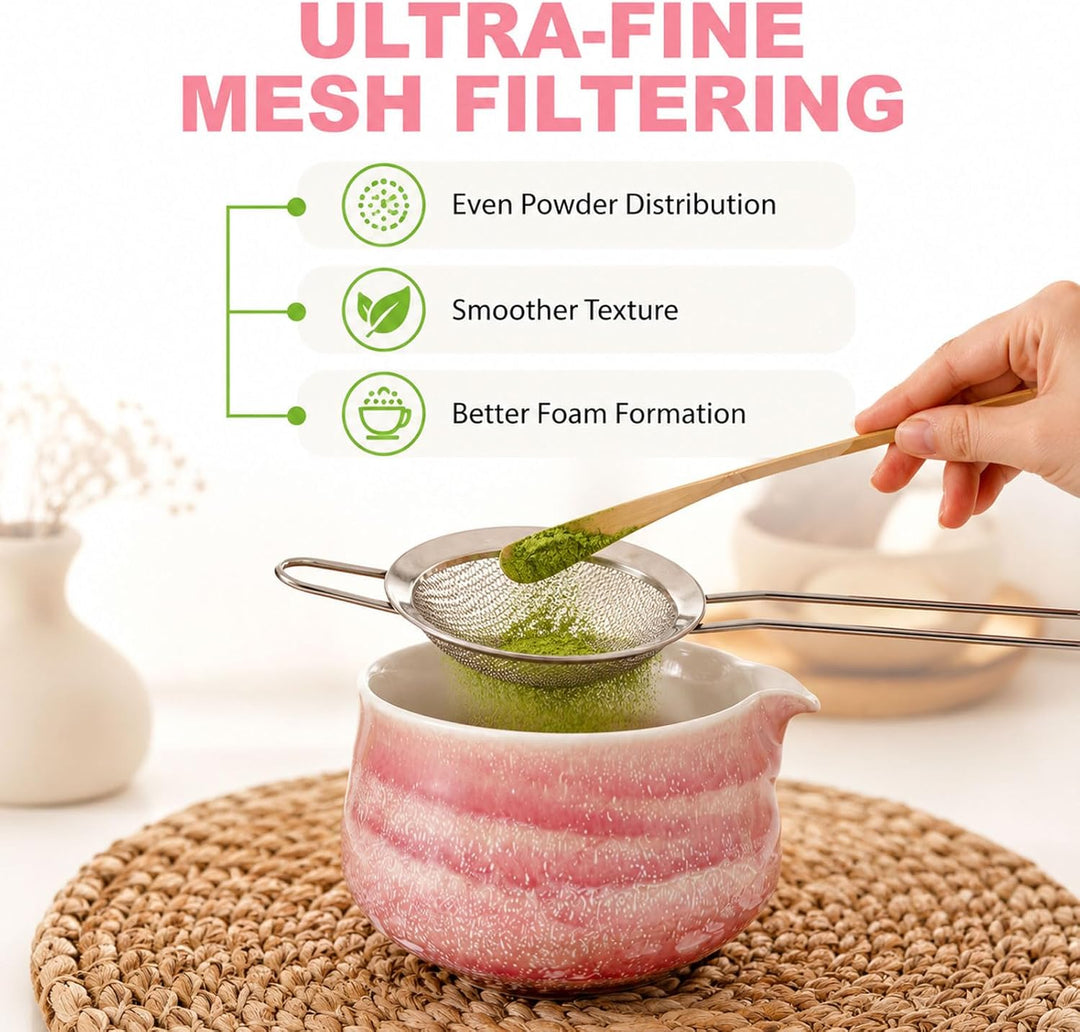 Matcha Set 8 Teilig, Matcha Tee Set Mit Schale, Bambusbesen, Halter, Sieb Und Lührer, Keramik Teeset