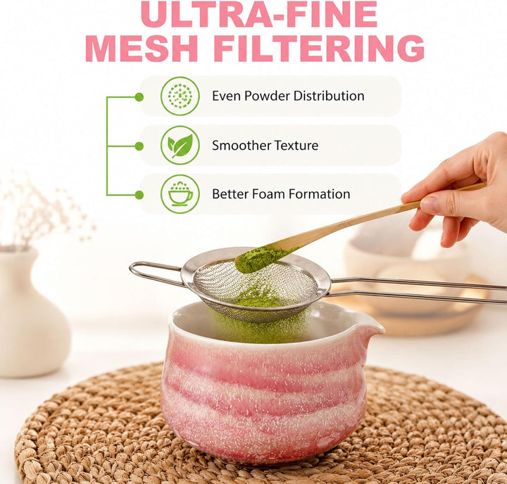 Matcha Set 8 Teilig, Matcha Tee Set Mit Schale, Bambusbesen, Halter, Sieb Und Lührer, Keramik Teeset
