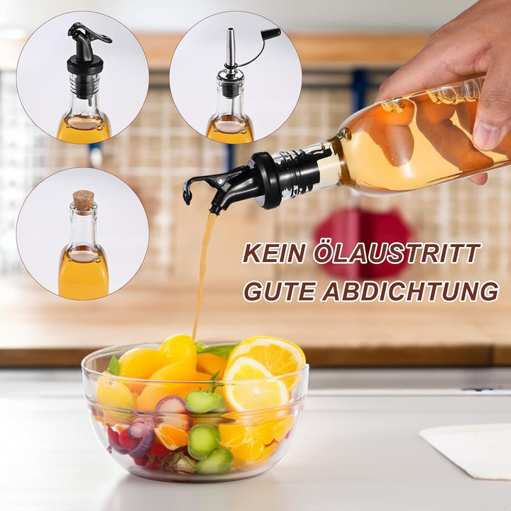 Ölflasche mit Dunkel Holzständern 500ml,4pcs Glasflaschen,Olivenöl spender mit Trichter,Essig und Öl
