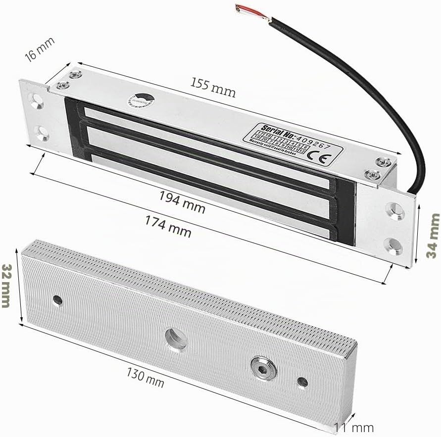MAGT Elektrisches Schloss, 12 V, elektromagnetisch, elektromagnetisch, Verriegelung, bündig, 12 V DC