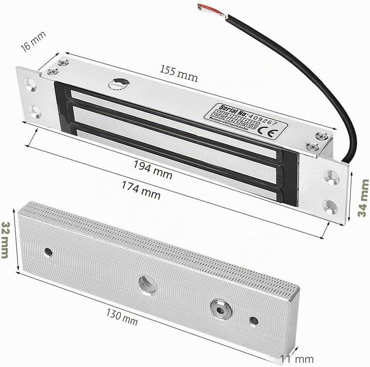 MAGT Elektrisches Schloss, 12 V, elektromagnetisch, elektromagnetisch, Verriegelung, bündig, 12 V DC