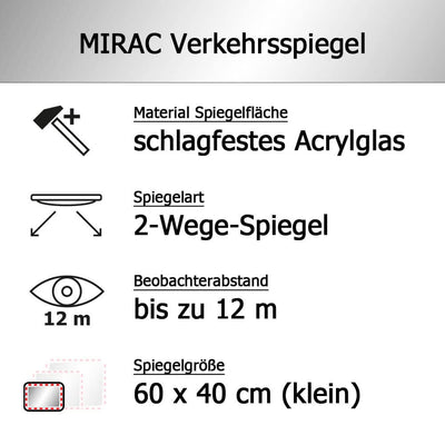 MIRAC Verkehrsspiegel, Acrylglas, rot/weiss, rechteckig, 60 x 40 cm aus Glas, Kunststoff, Stahl, Art