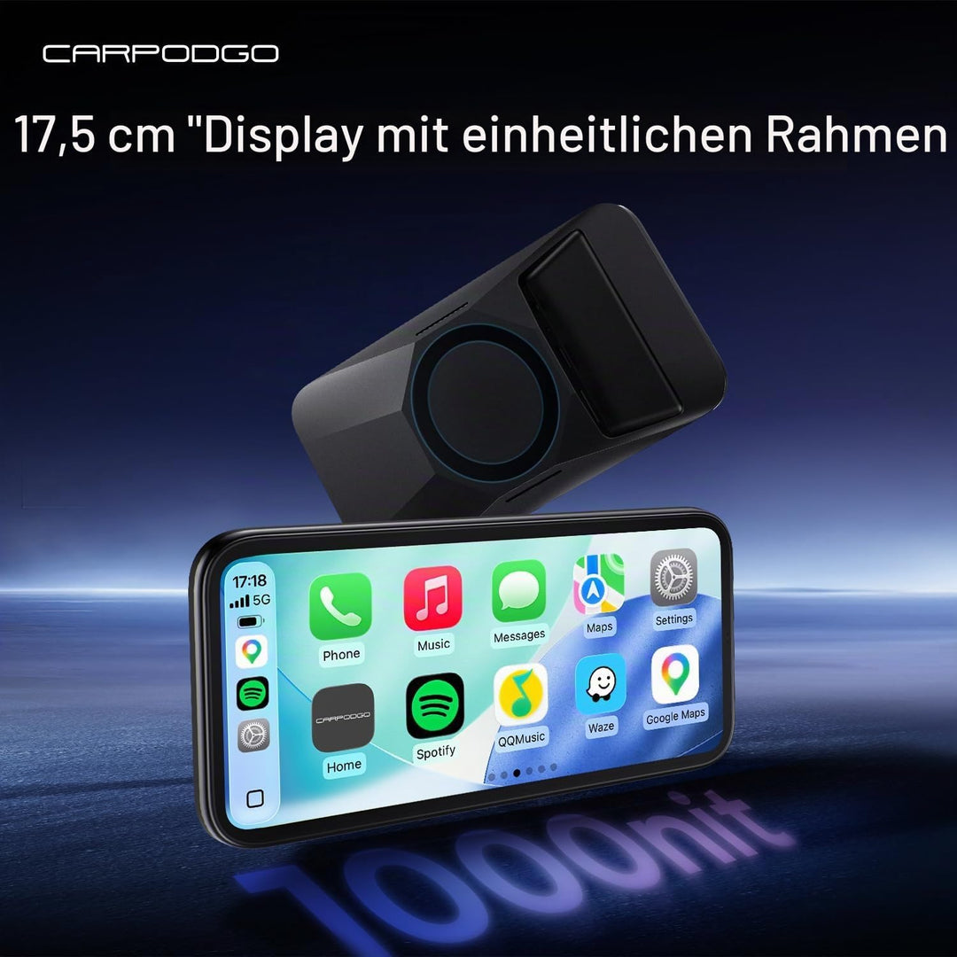 CarpodGo Mini 6,9'' 60 fps CarPlay-Bildschirm für,Display mit gleichmässigem Rahmen und abgerundeten