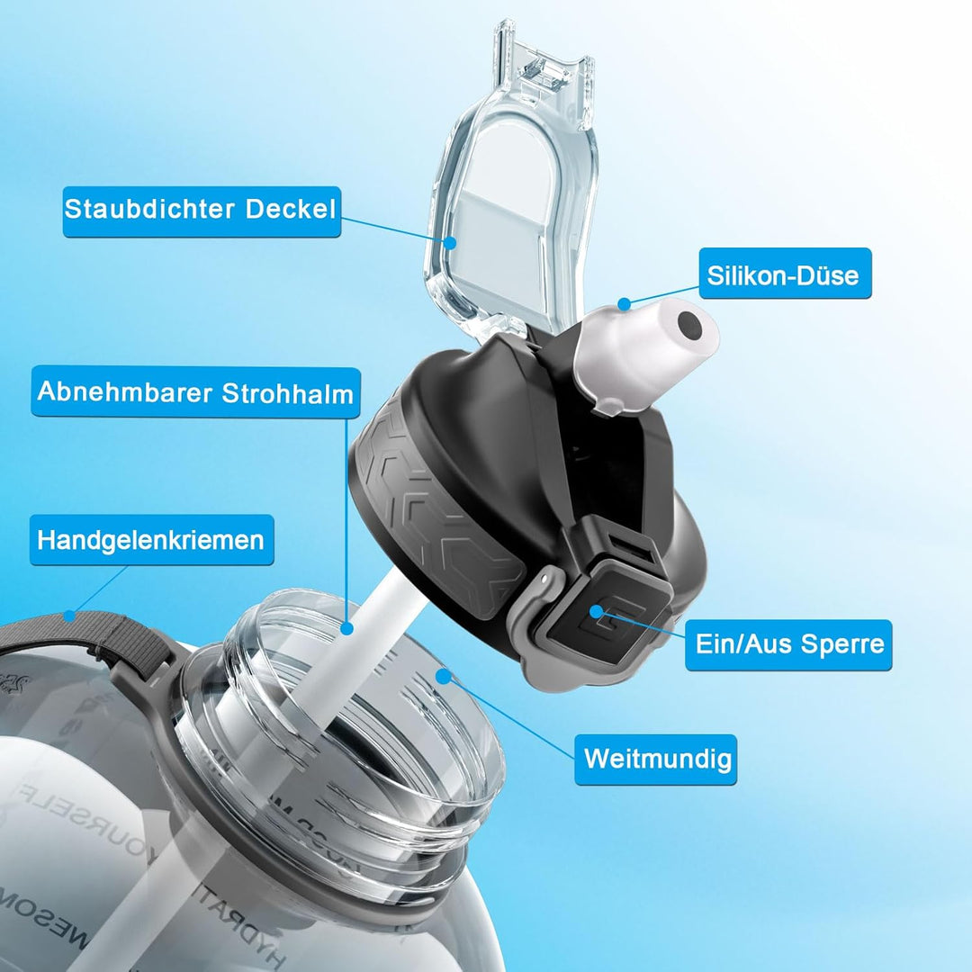 3 Liter Trinkflasche Sport mit Strohhalm BPA Frei Zeitmarkierungen Grosse Wasserflasche für Gym Work