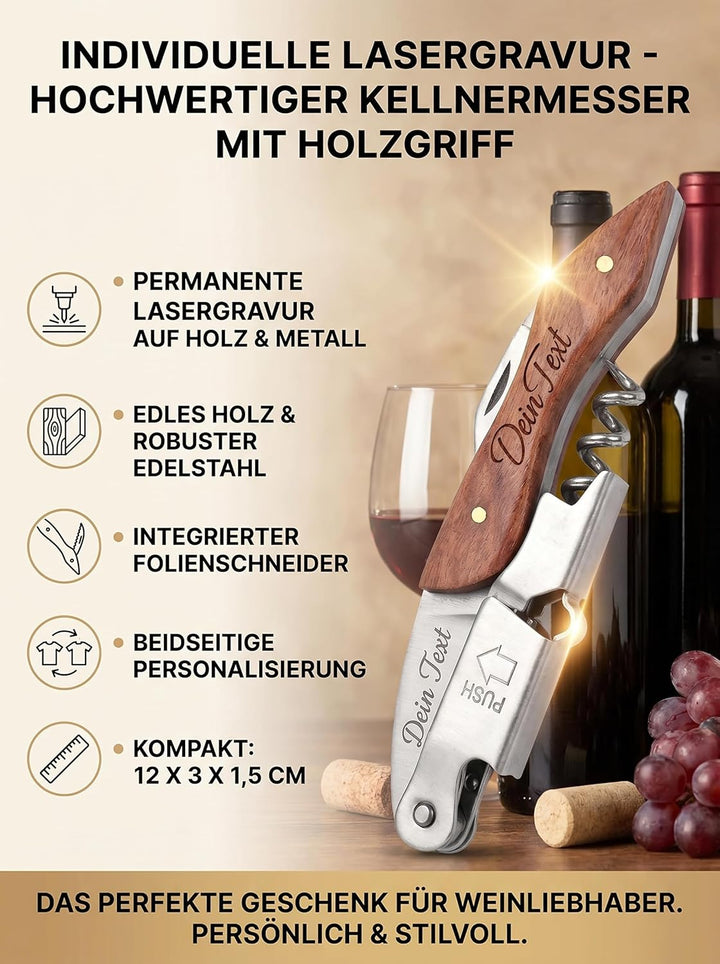 Premium Weinöffner mit persönlicher Gravur - Kellner-Korkenzieher - individuell graviert