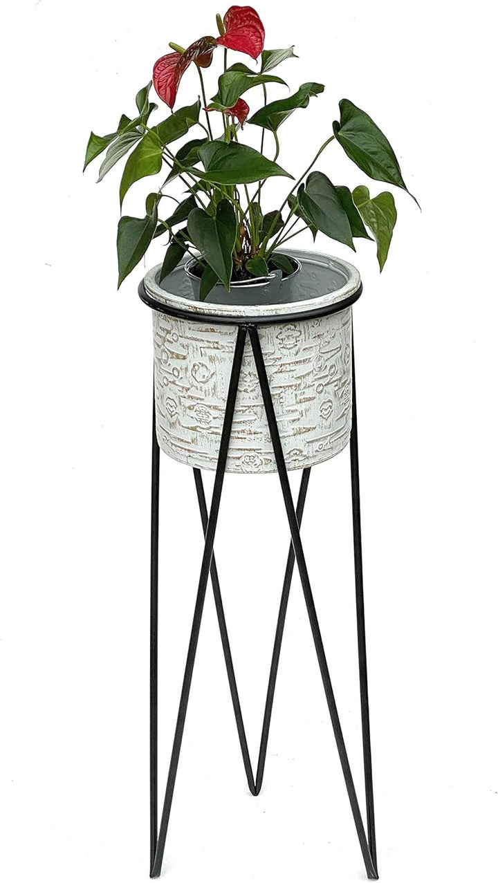 DanDiBo Blumenhocker mit Topf Metall Schwarz Weiss L 75 cm Blumenständer 96043 Blumensäule Modern Pf