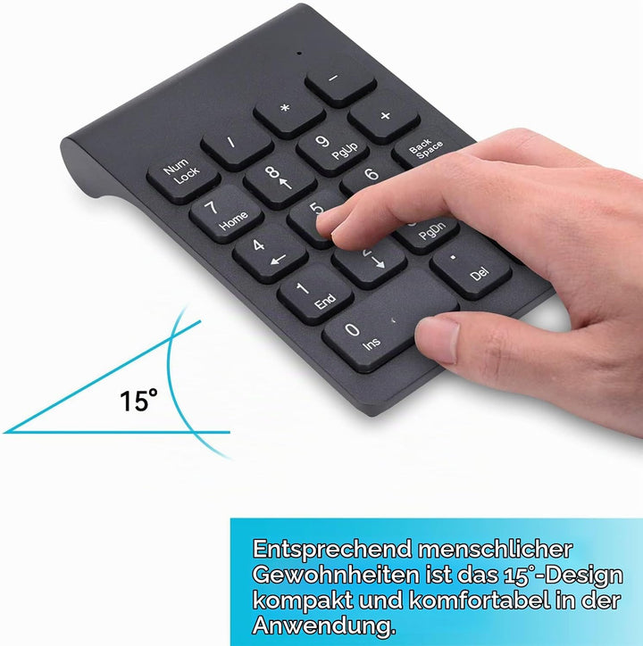 Kabelloser Ziffernblock und Maus, 5,3x3,3Zoll 2,4GHz 1200DPI 18 Tasten Universell kabellos USB Numme